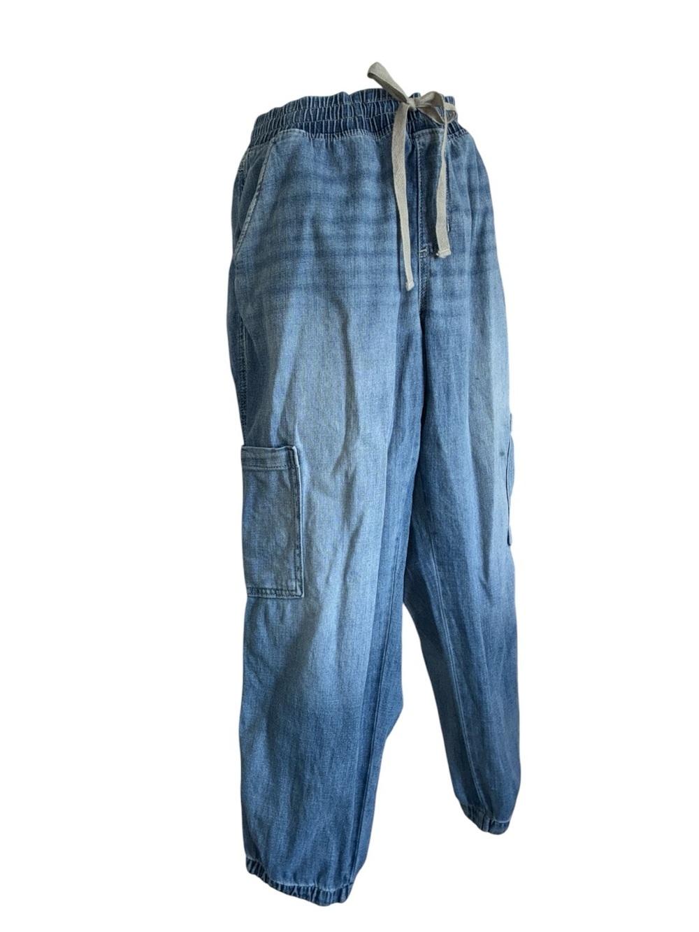 Sonoma Jeans, women's L EUC Blue Denim, Jogger, Elastic Drawstring Waist/Cuffs